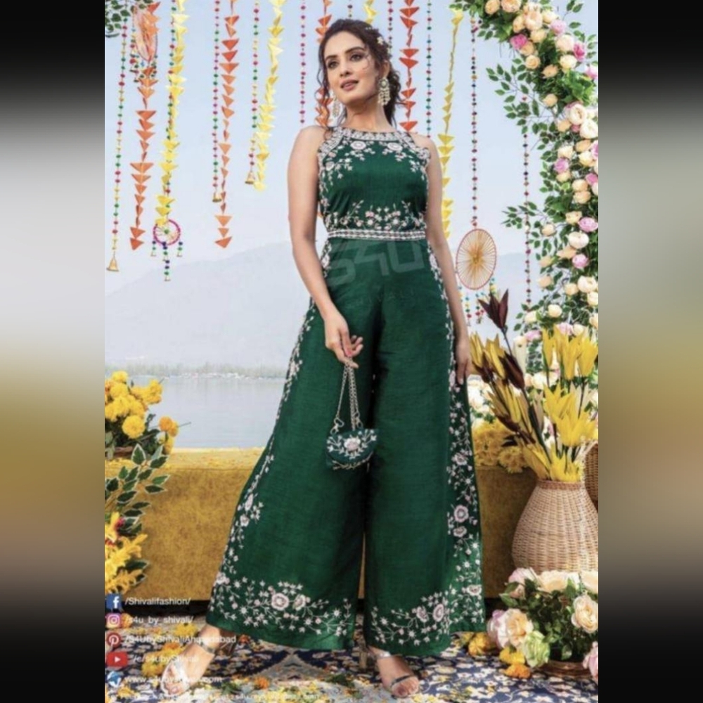 Emerald green Indian wedding guest jumpsuit dress